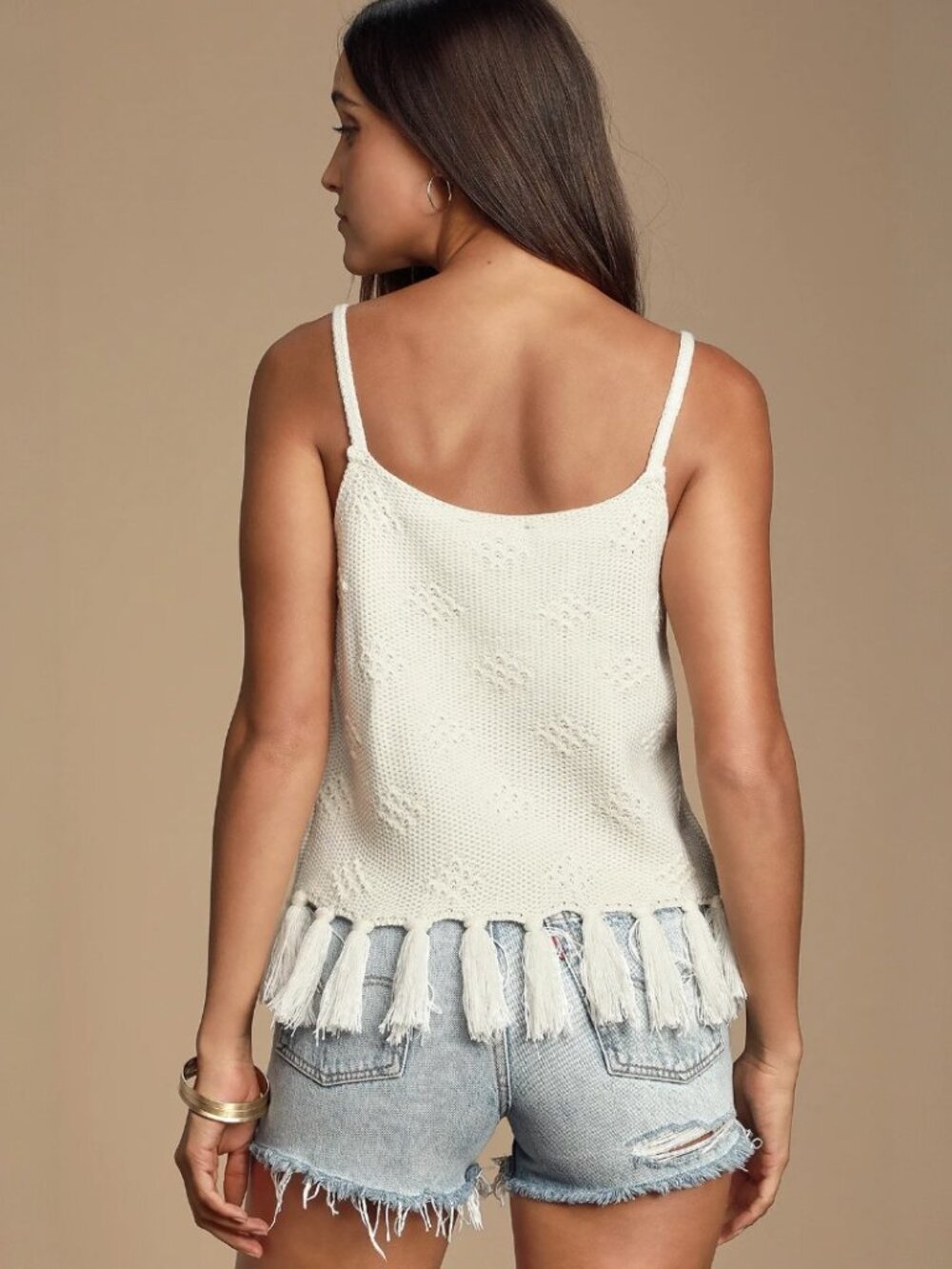 NWT Lulus Del Mar Cream Tasseled Knit Sweater Tank Top (size S) - Picture 4 of 11